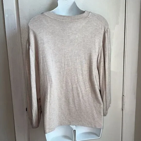 MAGASCHONI Oatmeal Heather Viscose Blend Blouson Sleeve Brushed Jersey Sweater-M - Picture 6 of 9